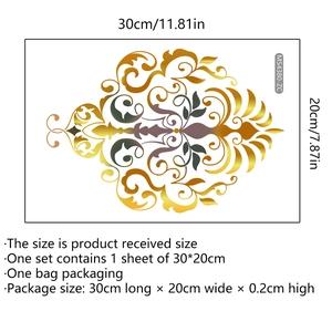 Detaillierte Größenangaben für goldenen Toilettendeckel-Wandsticker im Damast-Stil