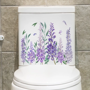 Artistic watercolor purple wisteria floral stickers for bathroom toilet tank decoration