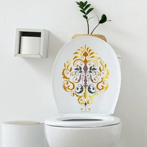 Goldener nordischer Toilettendeckel-Aufkleber mit Damastmuster für Badezimmer