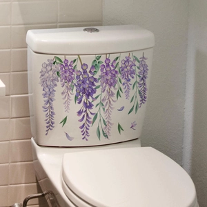 Waterproof purple wisteria floral decals for toilet tank and bathroom home decoration