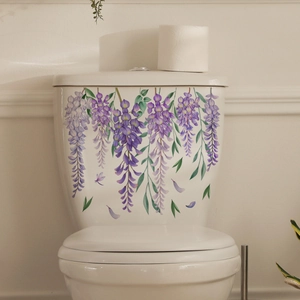 Purple Wisteria Flower Toilet Sticker PVC Waterproof Bathroom Decal For Toilet Lid Tank Home Decor Aesthetic Floral