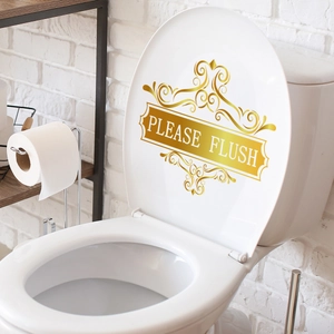 Goldener nordischer Toilettendeckel-Aufkleber mit 'Please Flush' Schriftzug und Ornamenten