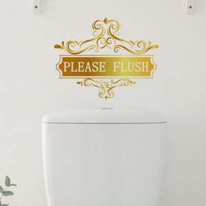 Goldener WC-Aufkleber im nordischen Stil mit Please Flush Schriftzug und Rahmen