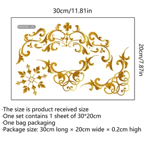 Detailansicht goldener WC-Aufkleber mit nordischem Blumenmuster, Abmessungen 30x20cm