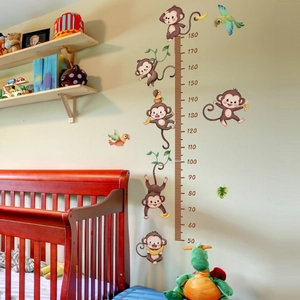 Cartoon monkey and parrot height growth chart wall sticker for kids room decor