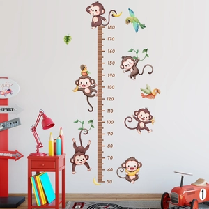 Cartoon monkey and parrot height chart wall sticker for kids room decor with 50-180cm scale