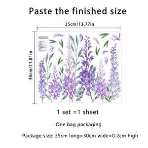 Purple wisteria flower wall sticker set with dragonfly for bathroom decor 35x30cm