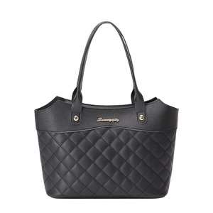 Grand sac cabas noir matelassé pour femme avec logo doré et doubles anses élégantes et chics