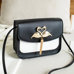 Γυναικεία Μόδα Δερμάτινη Τσάντα Crossbody PU Color-Block Γλυκιά Μικρή Τετράγωνη Τσάντα Με Χρυσό Κύκνο Φούντα Με Καπάκι Μεταλλική Πόρπη Τσάντα Ώμου