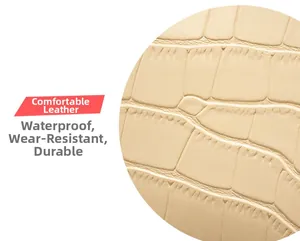Detail of waterproof beige crocodile embossed leather with durable and soft texture