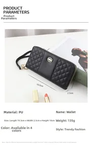 Quilted long wallet dimensions 19.5x10x2.5cm with gold hardware and wrist strap