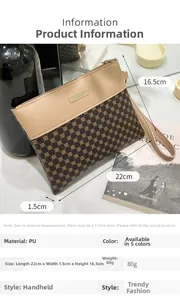 Detailed size specifications for the PU leather geometric printed clutch with dimensions