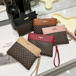 Women Fashion Printed Clutch Bag PU Leather Color Block Wristlet Handbag Zip Mobile Phone Pouch Elegant Daily Wallet