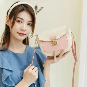 Women's two-tone PU leather crossbody bag with crocodile pattern and metal lock