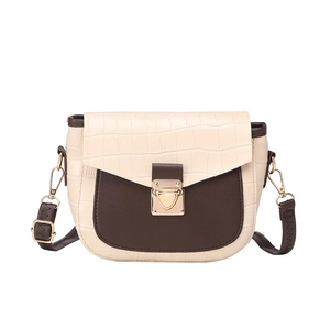 Classic two-tone crossbody bag with beige croc-pattern flap and dark brown leather base
