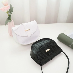 Fashionable crocodile pattern saddle bag with gold buckle in black and white colors