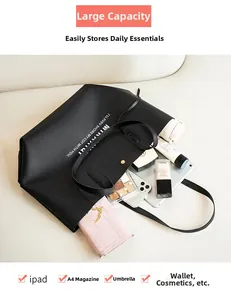 Large capacity black tote bag interior showing space for iPad and essentials