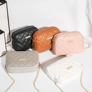 Dames Gevoerde Ruit Crossbodytas PU Leer Ketting Dubbele Rits Kleine Vierkante Tas Mode Casual Schoudertas