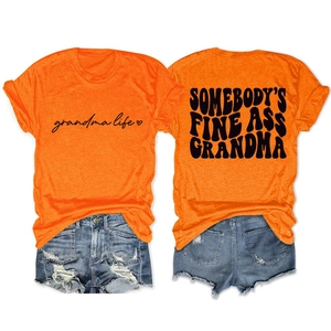 Detail of orange cotton T-shirt featuring Somebody's Fine Ass Grandma bold back print