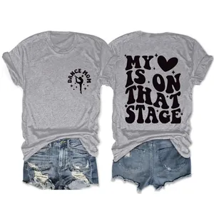 Women Cotton Blend T-Shirt Crew Neck Short Sleeve Dance Mom My Heart Is On That Stage Print Loose Casual Summer Top