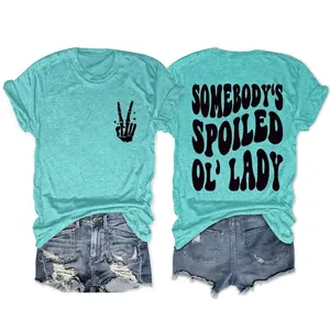 T-Shirt Graphique Pour Femmes Manches Courtes Col Rond Mélange Coton Ample Rétro Somebody's Spoiled Ol' Lady Streetwear