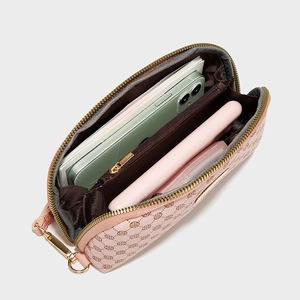 Portefeuille rose vintage en similicuir gaufré avec multiples compartiments pour femmes