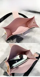 Detailansicht der rosa Beuteltasche mit geräumigem Innenraum für Handy und Kosmetika