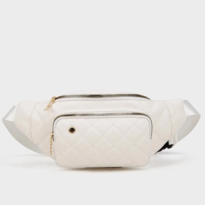 Sac banane blanc en cuir PU matelassé avec fermeture dorée et sangle nylon