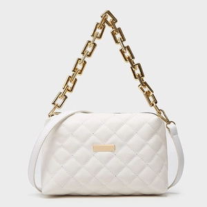 Women Quilted PU Leather Shoulder Bag With Gold Metal Chain Strap Crossbody Handbag Small Square Bag Fashion Daily Bag