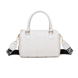 Weiße gesteppte Boston-Handtasche für Damen mit abnehmbarem breitem Schultergurt