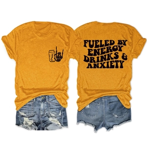 Vues détaillées de l'avant et de l'arrière d'un t-shirt orange vif avec texte graphique noir