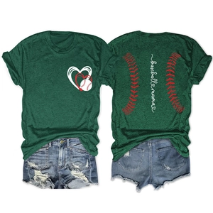 Forest green t-shirt showing both front baseball heart and back baseball mama graphic design
