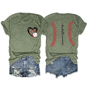 Army green baseball mama t-shirt showing front chest print and back large graphic detail