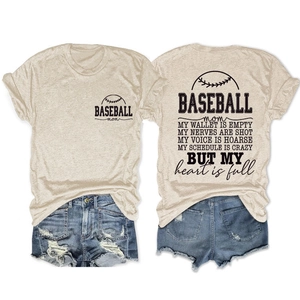 Detail of Baseball Mom print on back of apricot casual crewneck short sleeve t-shirt