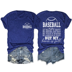 Front and back detail of Baseball Mom navy t-shirt with distressed denim shorts