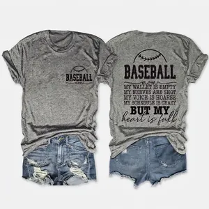 Women Baseball Mom Graphic T-Shirt Cotton Blend Short Sleeve Crew Neck Loose Casual Summer Top With Back Slogan