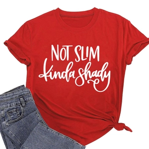 Red cotton crew neck T-shirt featuring NOT SLIM kinda shady print and stylish front knot