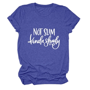 Flat lay of royal blue crew neck t-shirt featuring NOT SLIM kinda shady white print