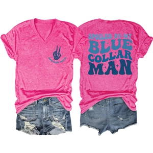 Women's pink V-neck T-shirt and distressed denim shorts set with graphic print