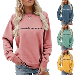Women Sweatshirt Cotton Round Neck Long Sleeve Women In Anesthesia Print Casual Loose Pullover