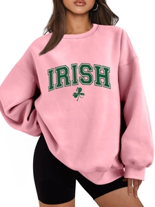 Detail of pink Irish clover sweatshirt showing the high-quality print and soft fabric