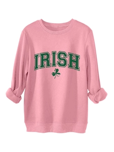 Detail of pink Irish clover sweatshirt showing the ribbed cuffs and high-quality cotton fabric