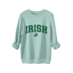 Cozy light green Irish shamrock sweatshirt with fleece lining for St. Patrick's Day