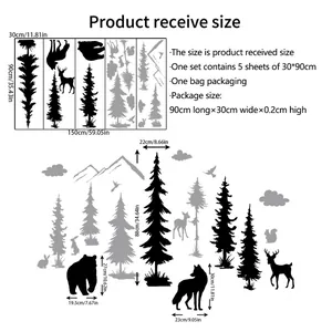 Forest animals wall decals with brown bear fox and trees silhouettes for kids room decor