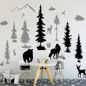Forest Animal Wall Stickers PVC Nordic Pine Tree Silhouette Decals For Kids Room Nursery Living Room Decoration DIY