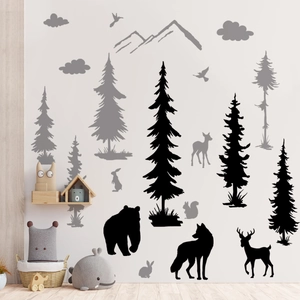 Forest animals and pine tree silhouette wall stickers for a modern nursery room decor