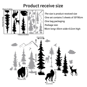 Nordic forest wall stickers set with pine trees bears and deer for living room decor