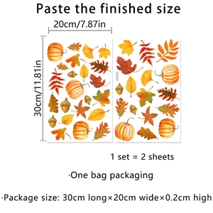 Fall themed window stickers set with pumpkins and maple leaves, two 30x20cm static sheets