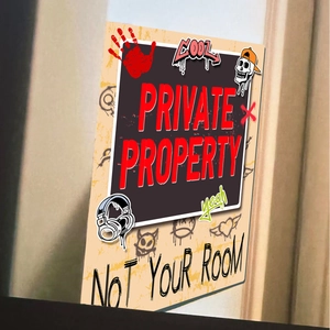 Graffiti style Private Property door sticker with skull and Not Your Room warning art