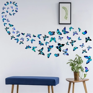 3D vivid blue butterfly wall decals set for modern home living room wall decoration